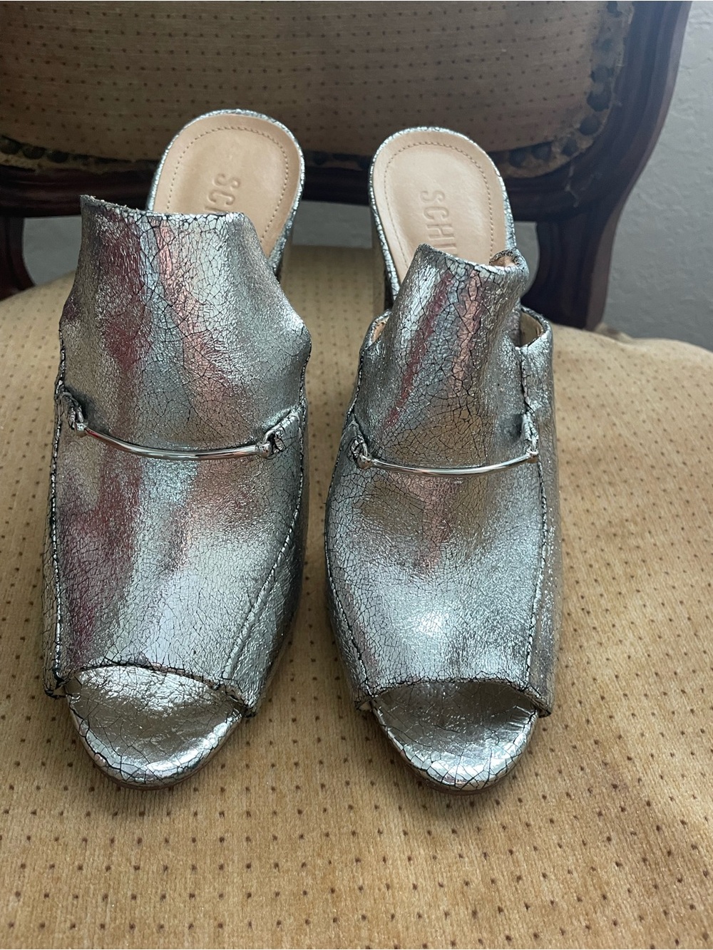 SCHUTZ Metallic Silver Open-Toe Mule Slides